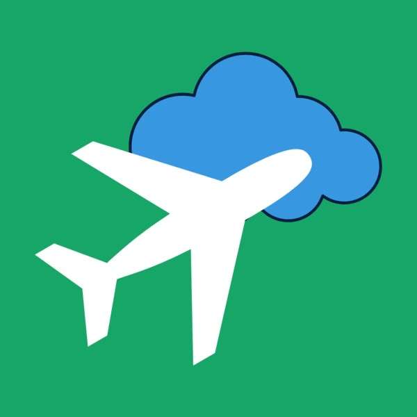 icon of an airplane in front of a cloud