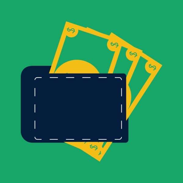 icon of a wallet with bills in it